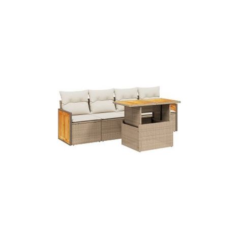 Salon de jardin avec coussins 5 pcs beige résine tressée (1/3)