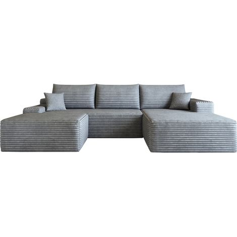 Divano angolare modulare a L 270 cm grigio in tessuto effetto velluto, senza montaggio (1/5)