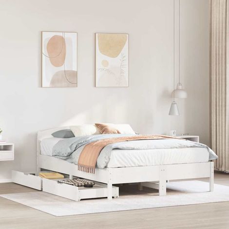 Lit double Lit adulte Cadre de lit sans matelas blanc 140x200 cm bois de pin massif (1/5)