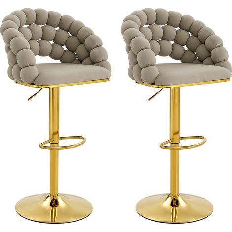 Barhocker 2er-Set Samt grau, höhenverstellbar, Goldgestell DEMANN GMBH