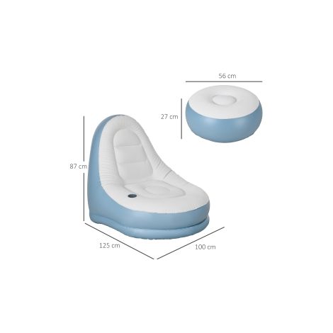 Canapé gonflable blanc avec repose-pieds et porte-gobelet, 125 x 100 x 87 cm, pour camping, salon et terrasse (1/5)