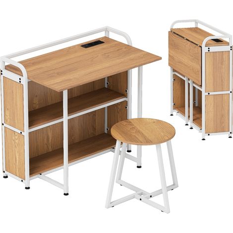 Set scrivania portatile con scaffale stazione ricarica studio ufficio pieghevole sgabello Naturale (1/4)