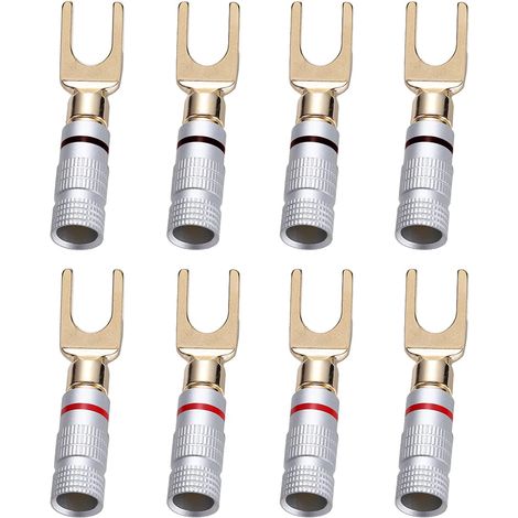 8 Pièces Connecteur Fourche 45 Degrés Plaqué Or Pour Haut-Parleur Fil Audio Noir Et Rouge