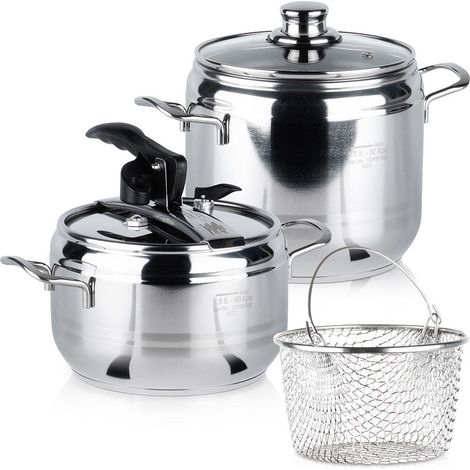 Set di pentole a pressione in acciaio, adatte a piani cottura a induzione e a gas, 3,5+5 L, 2 pezzi (1/5)