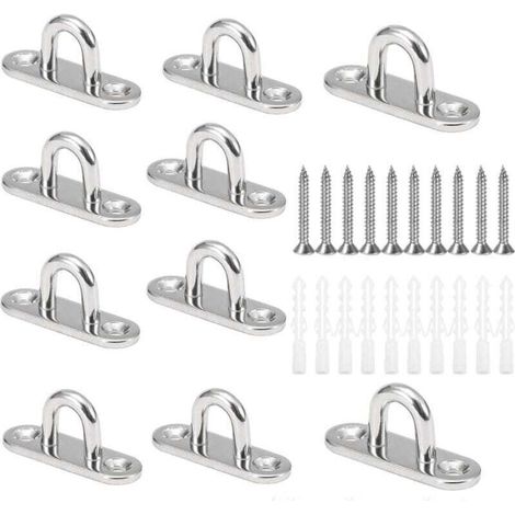 10 Pcs M5 Crochets de Plafond en Forme U Acier Inoxydable 304 Base 15 x 45mm Support Mural Plaques à Oeil pour Fixer Les Cordons sur Bateau Yoga ou Suspendre Les Lustres de Plafond (1/4)