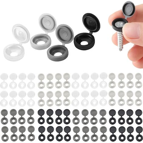 Lot de 200 cache-vis charnière plastique, capuchons décoratifs M4-M6 noir blanc gris clair foncé (1/5)