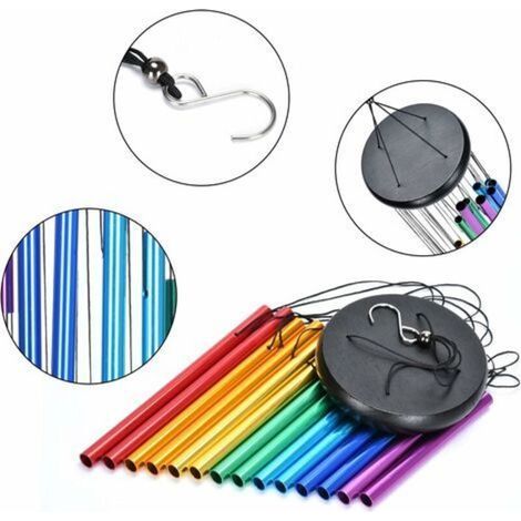 Carillon a Vent Exterieur, 14 Tube Couleur Aluminium Carillon à Vent,Deco de Arbre Moulin à Vent Jardin Exterieur ou Interieur(Couleur)