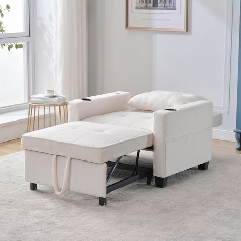 Canapé-lit convertible 3 en 1 pour une personne – Avec porte-gobelets et port USB, fauteuil inclinable, lit d'appoint, chaise longue, idéal pour petits espaces (1/5)