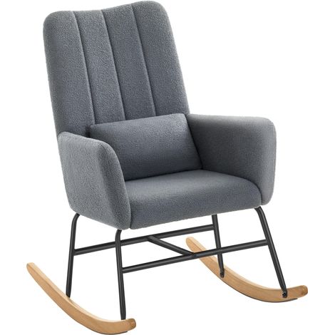 SONGMICS HOME Sedia a Dondolo, con Braccioli, Poltrona a Dondolo, Rivestimento in Peluche, Struttura in Acciaio, Piedi in Legno, Portata 160 kg, Camera da Letto Salotto, Grigio Ardesia LYY500G01 (1/5)