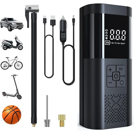 Mini compresseur d'air portable pour voiture - Gonfleur électrique multifonctionnel avec écran LCD