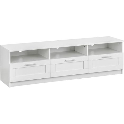 Baroni Home Mobile per Tv con 3 Ripiani 3 Cassetti, Foro per Passaggio Cavi in MDF, Consolle Porta TV per Camera da Letto, Salotto, Cucina, Bianco, 140x33x30 cm (1/5)
