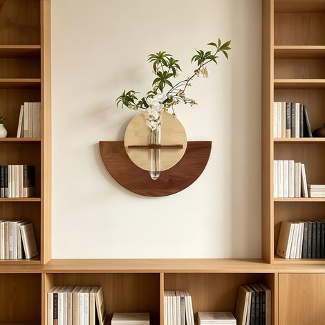 Runde 3D-Wanddekoration für Esszimmer, kreisförmige Wanddekoration mit Vase, braun, modern, Steinzeug, natürlicher Holzton, minimalistisch, Wandkunst für Wohnzimmer (1/5)