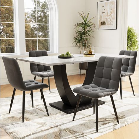5-teiliges Essgruppen-Set mit Tisch 140x80x75,5 cm aus MDF und Metall, mehrfarbig – MEUBLIV (1/5)