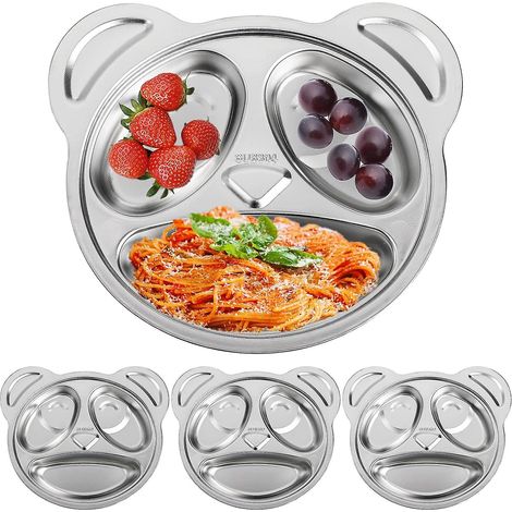 4-piece stainless steel divider tray, unbreakable dinner tray, cute panda shape divider tray for picky eaters, lunch
