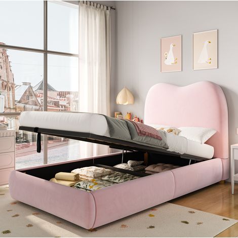 Bett Kinderbett Stauraum Polsterbett 90x200 Samt OKMYHOME (1/5)