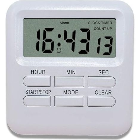 Minuterie Numérique avec Fonction d'Horloge/Réveil, Minuterie de Cuisine Digitale Dos Magnétique, Kitchen Timer Chronomètre Compte à Rebours Gestion du Temps pour Cuisine Étude(Blanc)