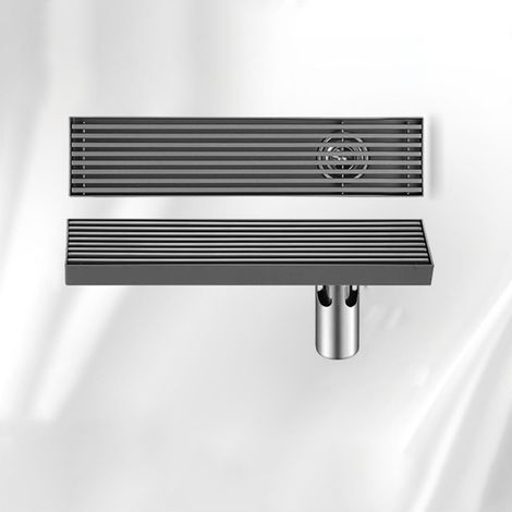 Bonde de douche rectangulaire Trywise avec grille amovible, bonde de douche linéaire avec filtre à cheveux, bonde en acier inoxydable, convient aux salles de bains et aux toilettes, grise, 6.8x90 cm. (1/5)