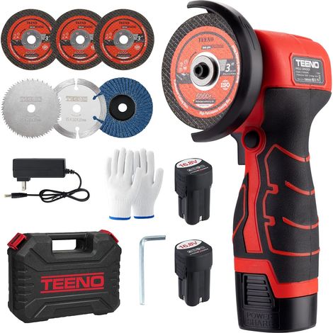 Mini Meuleuse d’Angle Sans Fil 76 mm, 19 500 tr/min, 2 Batteries Disqueuse compacte pour découpe meulage polissage métal bois carrelage plastique avec 6 disques 2x2000 mAh chargeur coffret (1/5)