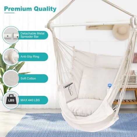 Sièges Suspendus Chaise Hamac Solide en métal Pliable Barre d'écartement Portable Chaise Suspendue Max 150kg Confortable Patio pelouse Coton mélangé-Ne comprend pas le coussin de siège (1/5)