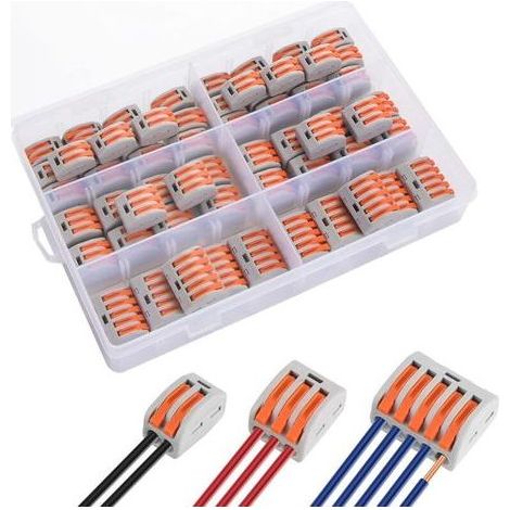 Lntyq 60 pièces Connecteurs électriques avec levier de commande, Rapide Connecteur de Fil de Câble, Bornes de Connexion Automatique, 30pcs 2 entrées, 20pcs 3 entrées,10pcs 5 entrées (1/5)