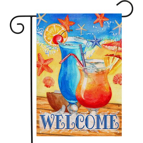 Bandera de jardín "Bienvenida" Primavera/Verano, pequeña bandera de arpillera de doble cara, vertical, decoración de temporada para jardín, casa de campo, boda, exteriores, 30 x 45 cm