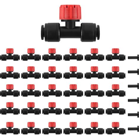 30Pcs Push-to-Fit Drip Irrigation Emitters for 1/4 Inch Irrigation Pipe, Fine Spray for Garden Drip System (Red-8 Holes) (1/5)