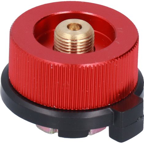 Lot de 2 adaptateurs pour réchaud de camping avec réservoir de gaz et fermeture automatique (rouge). (1/5)