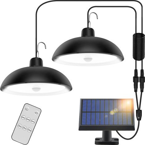 Lámpara solar de exterior, 78 LED, 4 modos con sensor de movimiento, mando a distancia, panel solar ajustable 360°, 3 niveles de brillo, lámpara solar impermeable IP65 para jardín y camping. (1/5)