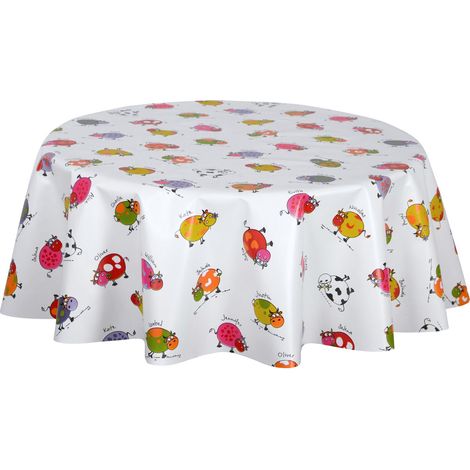 Nappe ronde en toile cirée vache 135 cm – 89% PVC – Multicolore – Protection table conviviale – CPM (1/3)
