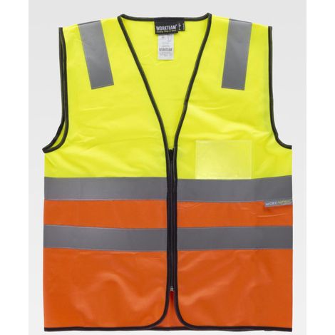 Chaleco de Alta Visibilidad ribeteado en verde y naranja Fluor WORKTEAM C3616