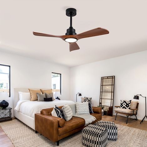Ventilatore da soffitto con luce e telecomando, silenzioso per camera da letto, soggiorno e terrazza, in ABS e ferro, 42 pollici 107 cm, noce scuro (1/5)