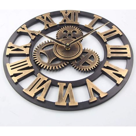 Silencieux Style européen rétro créatif Horloge Murale Industrielle engrenage Art personnalité Salon décoration 3D 30cm (1/3)