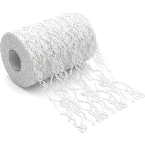 Chemin de Table en Dentelle Blanche, 15 cm x 25 m, Rouleau de Tulle Rigide Vintage (1/5)
