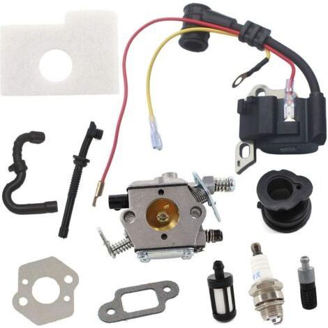 Kit complet carburateur, bobine, bougie, filtre, tuyau et filtre à carburant compatible avec tronçonneuses Stihl 017/018/019T/MS170/MS180/MS170C/MS180C. (1/5)
