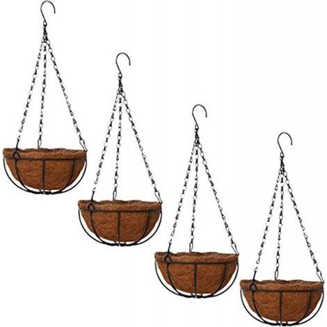 Lot de 4 Jardinières Suspendues en Métal avec Doublures en Fibre de Coco, 25,4 cm (1/4)