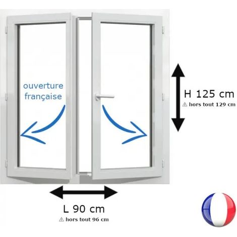 Fenêtre PVC 2 vantaux H 125 x L 90 cm OF pour pose en neuf avec poignée