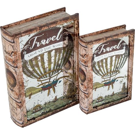 Lot de 2 caisses livre en bois MDF avec miroir et intérieur en velours naturel et vert 30 x 20 x 7 cm et 24 x 16 x 5 cm (1/3)