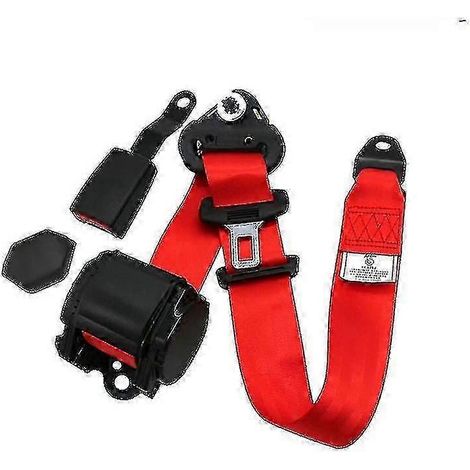 Ceinture de sécurité auto rétractable 3 points certifiée CE, universelle, avec réglage automatique et verrouillage d'urgence au niveau des épaules. Couleur : rouge. (1/4)