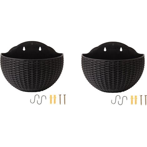 Grand pot suspendu noir pour balcon, en plastique, pour plantes succulentes ou en rotin. (1/5)