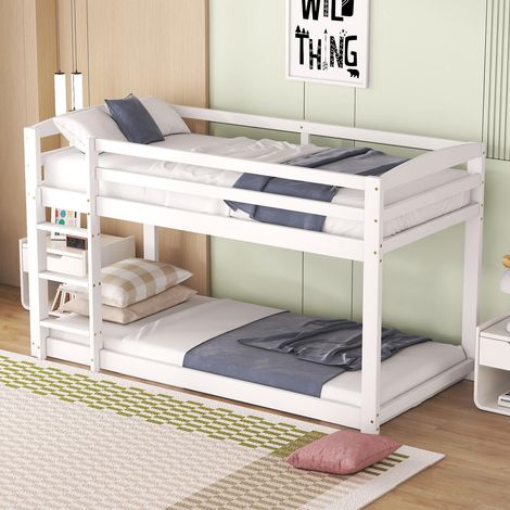 Lit superposé 90 x 200 cm en pin massif blanc pour enfants et ados, montage facile (1/5)