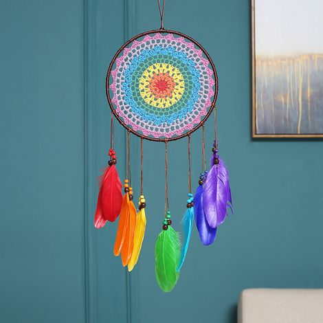 Atrapasueños De MINKUROW, Atrapasueños De Plumas De Colores Hechos A Mano Grandes, Adorno Colgante De Pared Para Dormitorio, Regalo De Decoración Del Hogar (1/5)