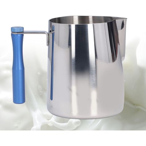 600 ml Edelstahl-Latte-Art-Kaffeebecher mit abnehmbarem Henkel und rundem Ausgießer für Milchaufschäumer, blau (1/5)