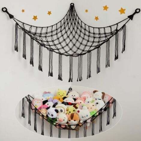 toy storage hammock, bohemian hammock for plush toys, hanging storage rack for children's room, black