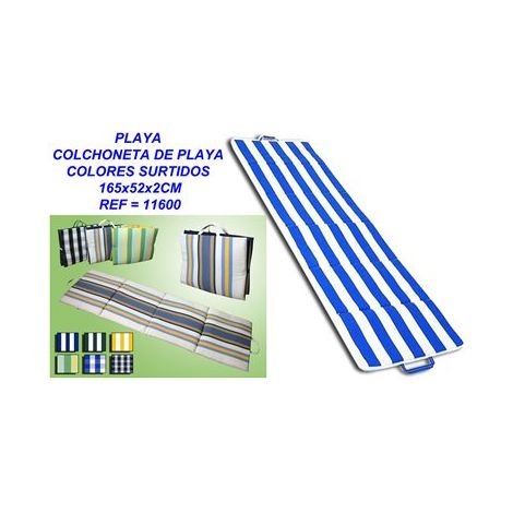Colchoneta de playa 165x52x2cm fabricada en poliéster y algodón color azul y blanco