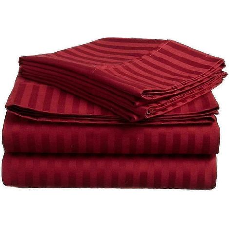 Draps-housses rayés bordeaux 25-26 pouces pour lit King ajustable, compatibles avec matelas de 10 à 12 pouces de profondeur (taille Split King).