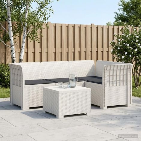 Canapé de Jardin Modulaire 4 Places en Polypropylène Style Rotin avec Coussins Blanc - PANGIVO (1/5)