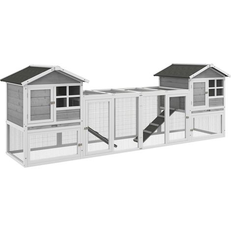 Conejera Para Animales Pequeños De Madera, Caseta Para Conejos Con Recinto Exterior, Rampa, Casita Para Animales Pequeños Con Bandeja De Suelo, Jaula Para Animales Pequeños, Gris (1/5)