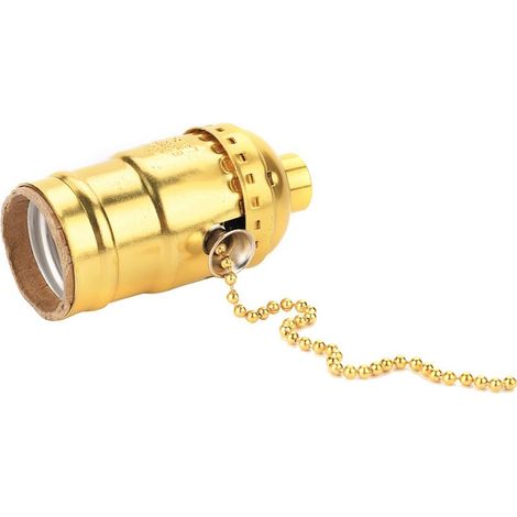 Support E27 Vintage Lampe de Bureau avec Chaîne de Tirage, Douille Aluminium doré, 7cm (1/5)