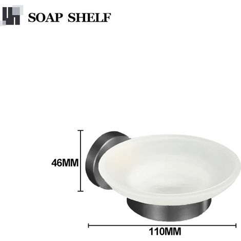 (Porte-savon) Ensemble d'accessoires de salle de bain gris en acier inoxydable, porte-savon rond mural, barre d'appui, porte-papier toilette, crochet pour peignoir et serviette. (1/5)