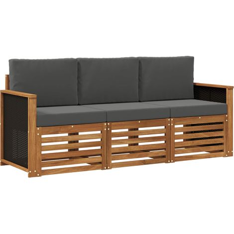 Set divani con cuscino 3 pcs Legno di Acacia Massello vidaXL